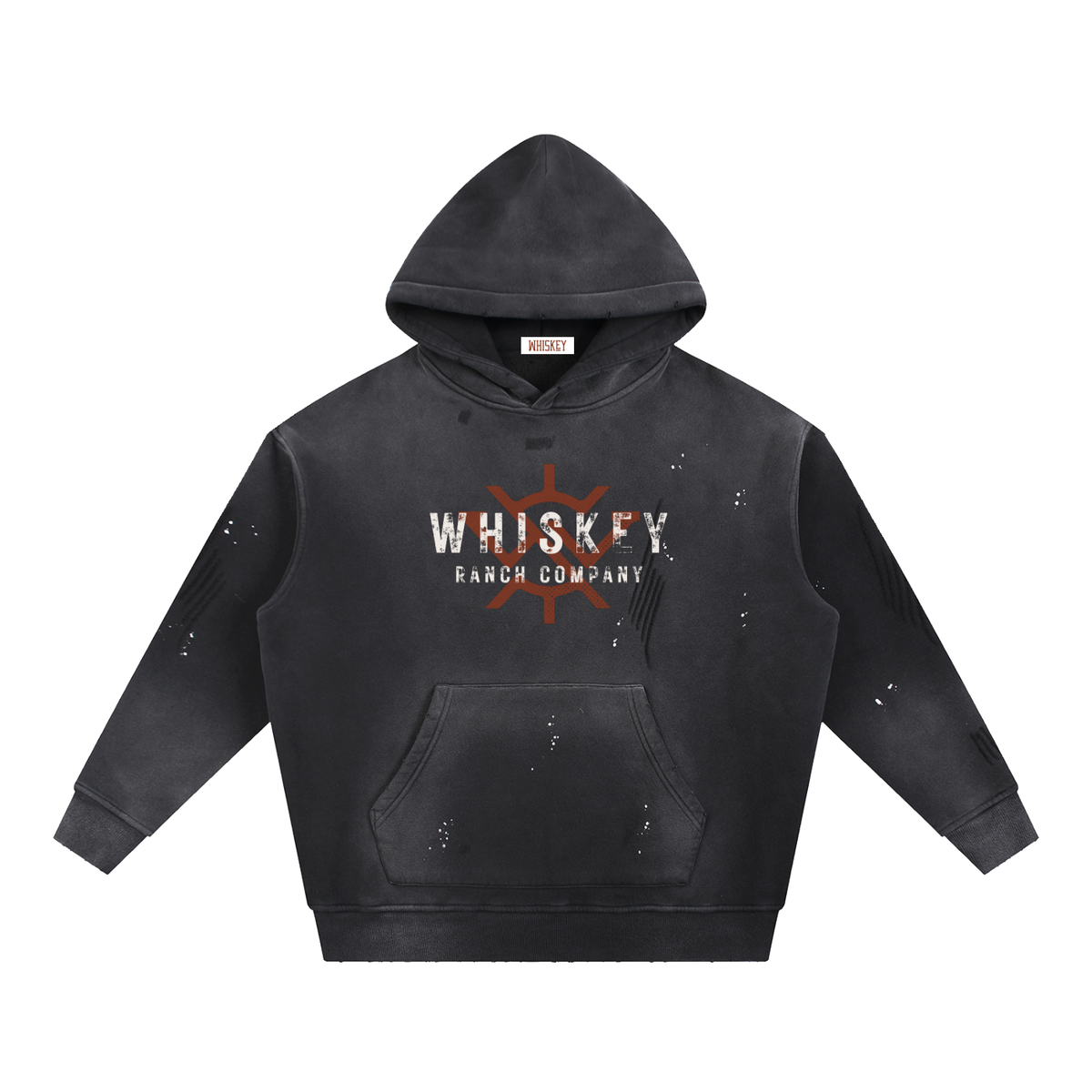 Whiskey Ranch Company Vintage Washed Frayed Fleece Bronc Hoodie