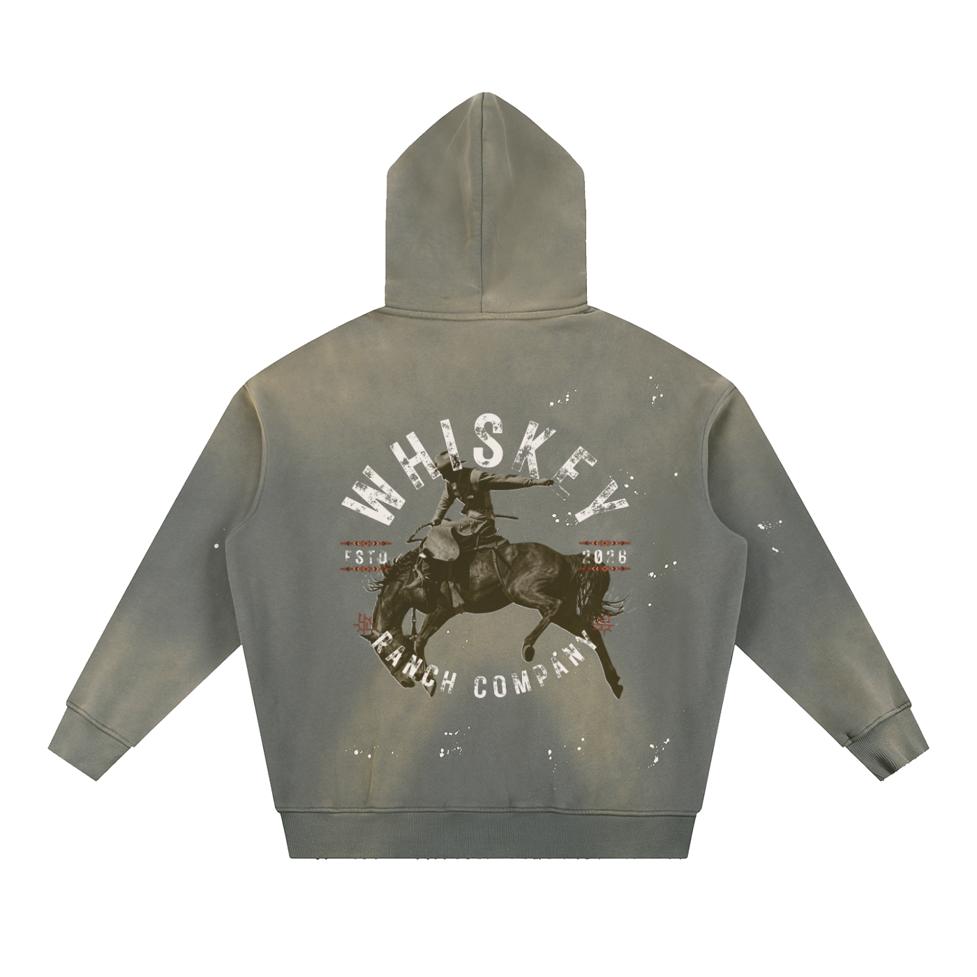 Whiskey Ranch Company Vintage Washed Frayed Fleece Bronc Hoodie
