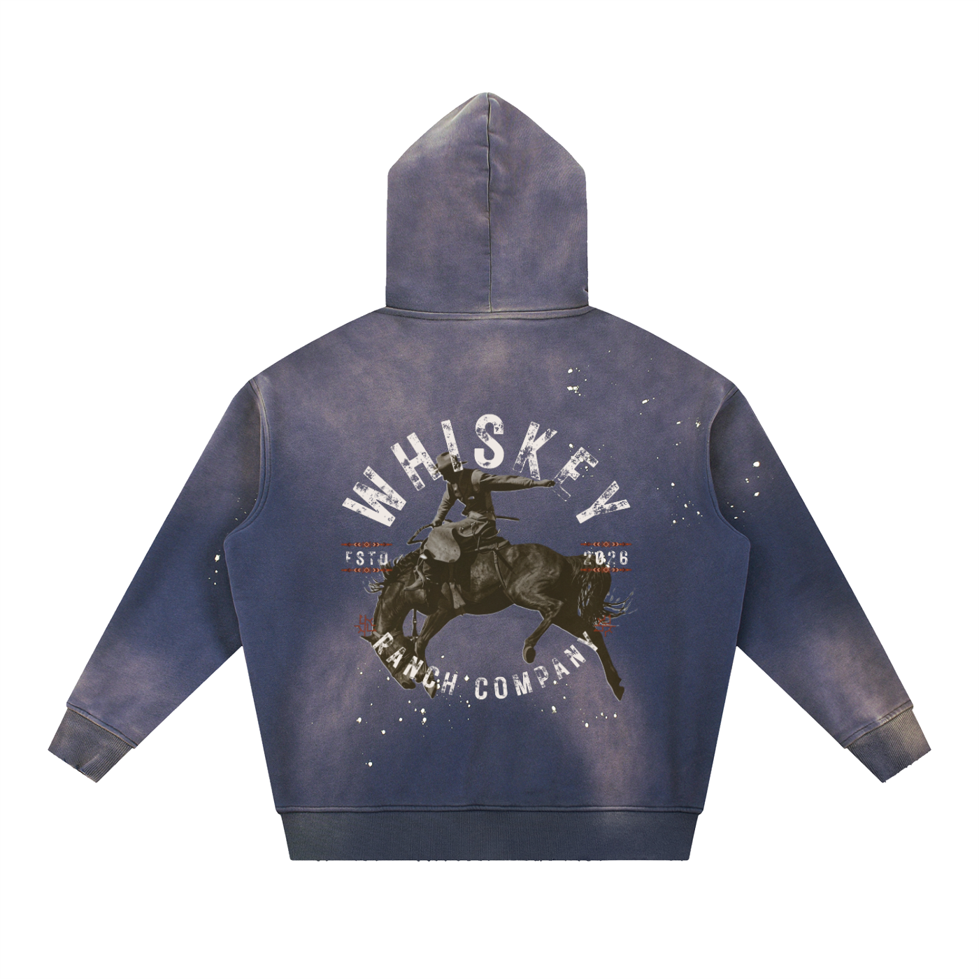 Whiskey Ranch Company Vintage Washed Frayed Fleece Bronc Hoodie