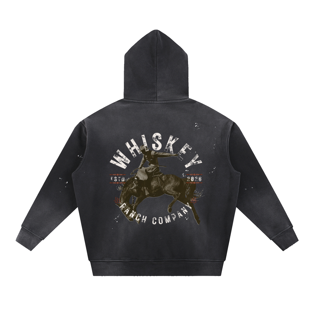 Whiskey Ranch Company Vintage Washed Frayed Fleece Bronc Hoodie