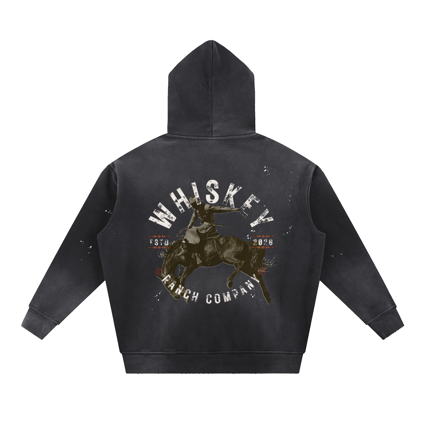 Whiskey Ranch Company Vintage Washed Frayed Fleece Bronc Hoodie