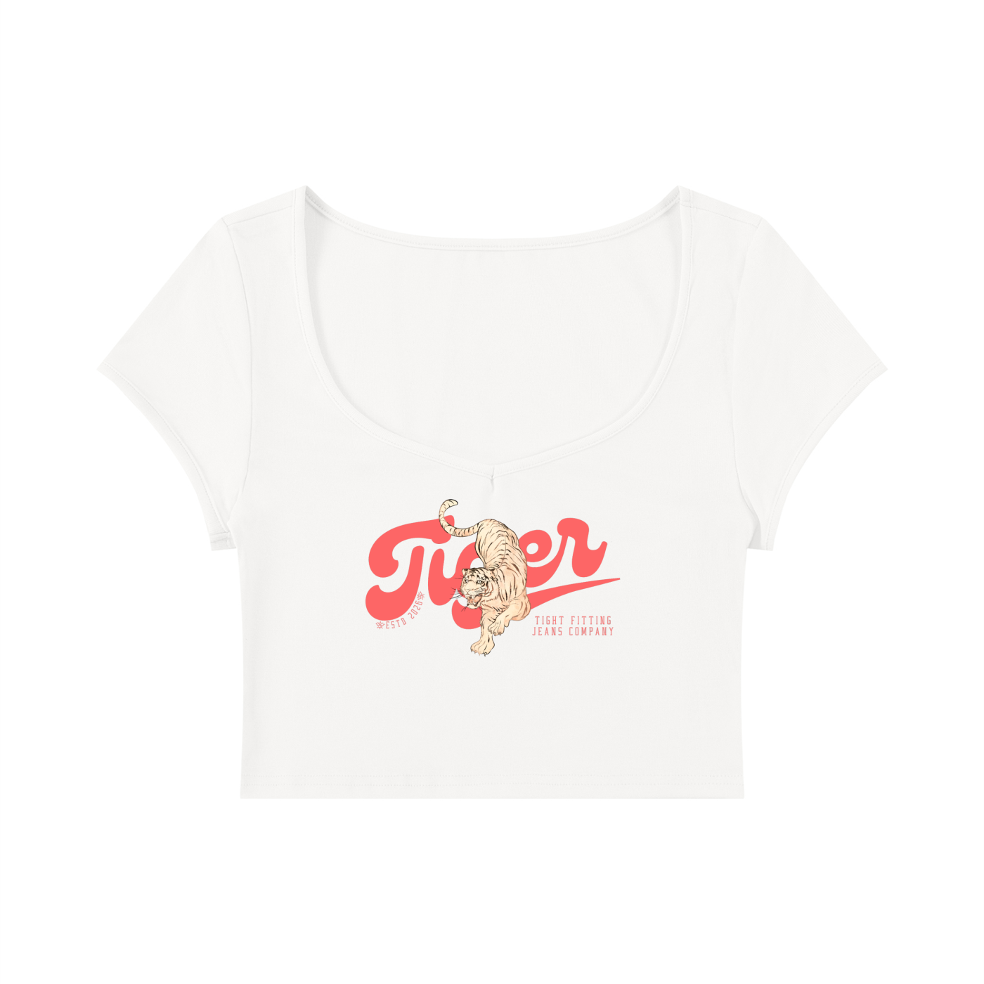 Tiger Tight Fitting Jeans Company Women's Slim Cap Sleeve Crop T-Shirt