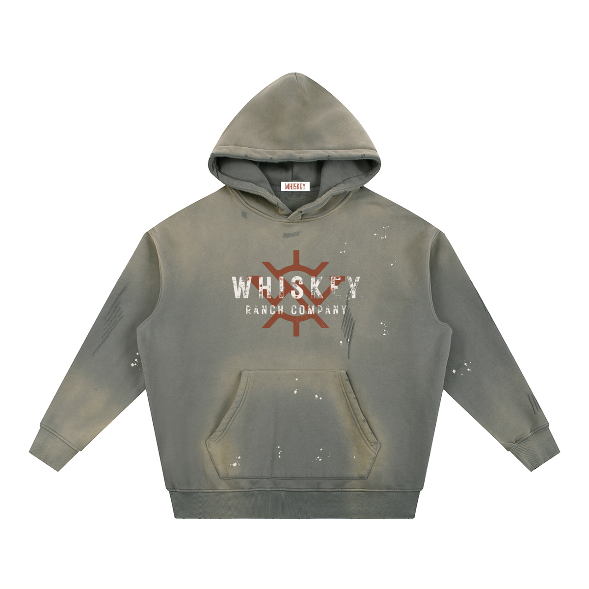 Whiskey Ranch Company Vintage Washed Frayed Fleece Bronc Hoodie