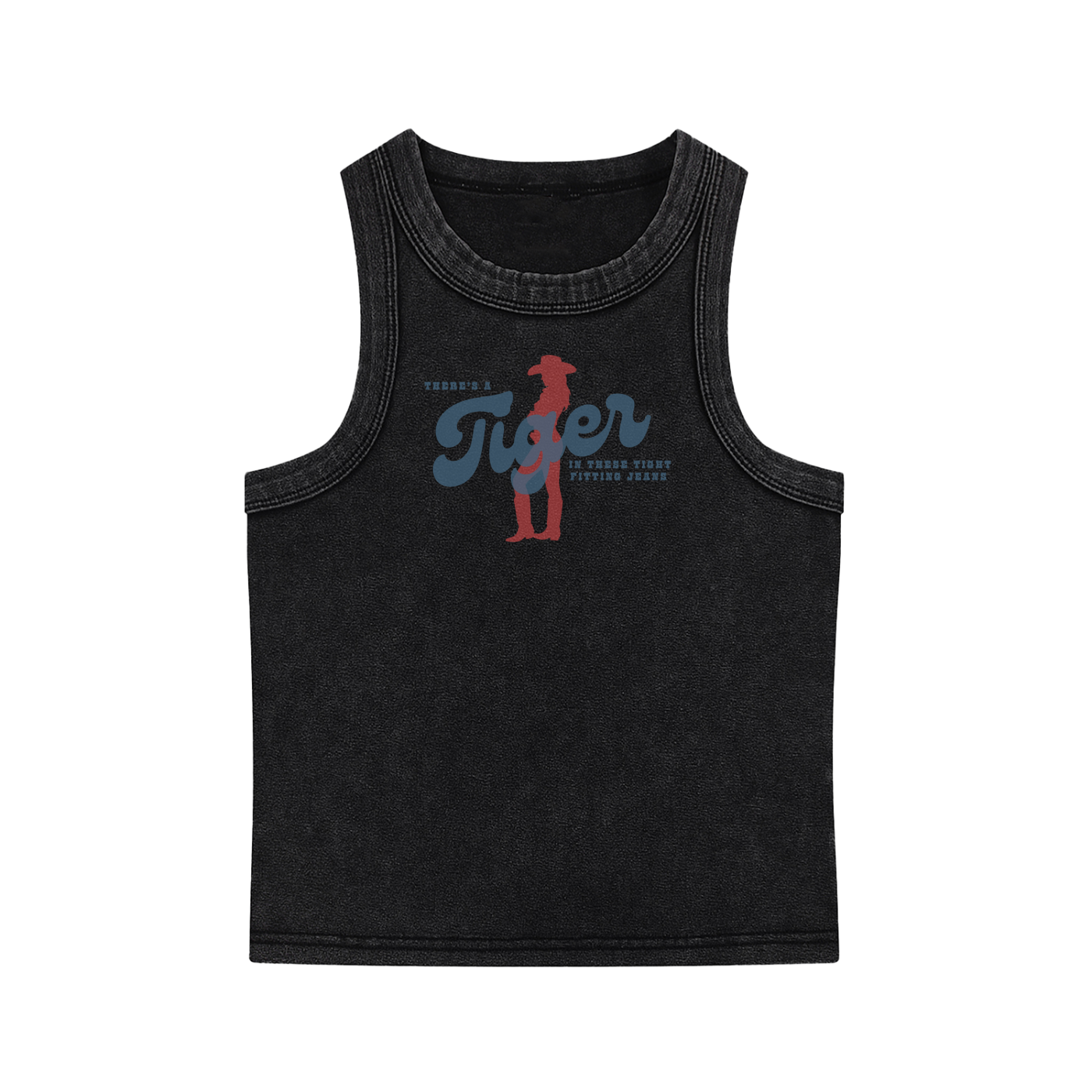 Tiger in Tight Fitting Jeans Snow Washed Tank Top