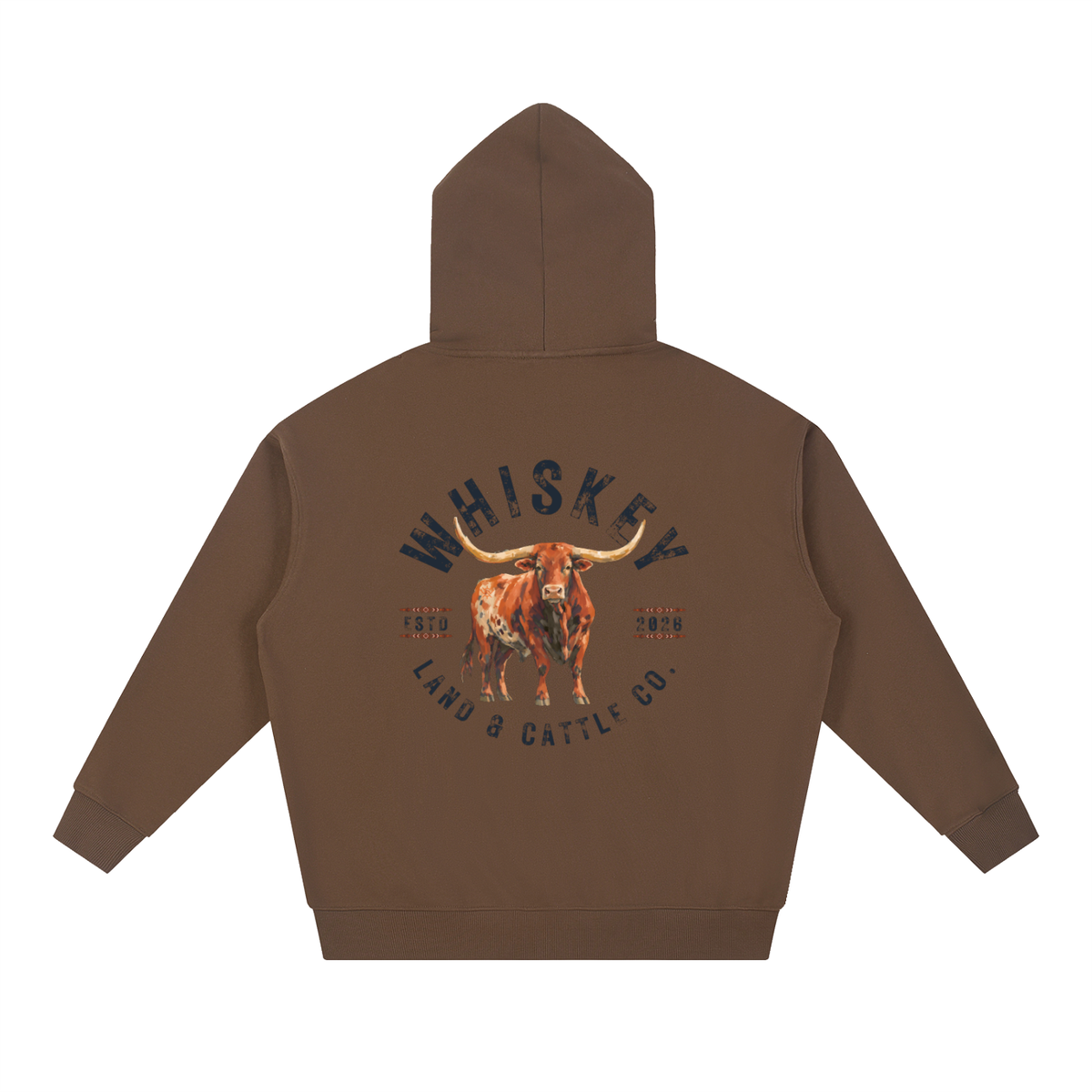 Whiskey Ranch Company Premium Vintage Heavyweight Longhorn Hoodie