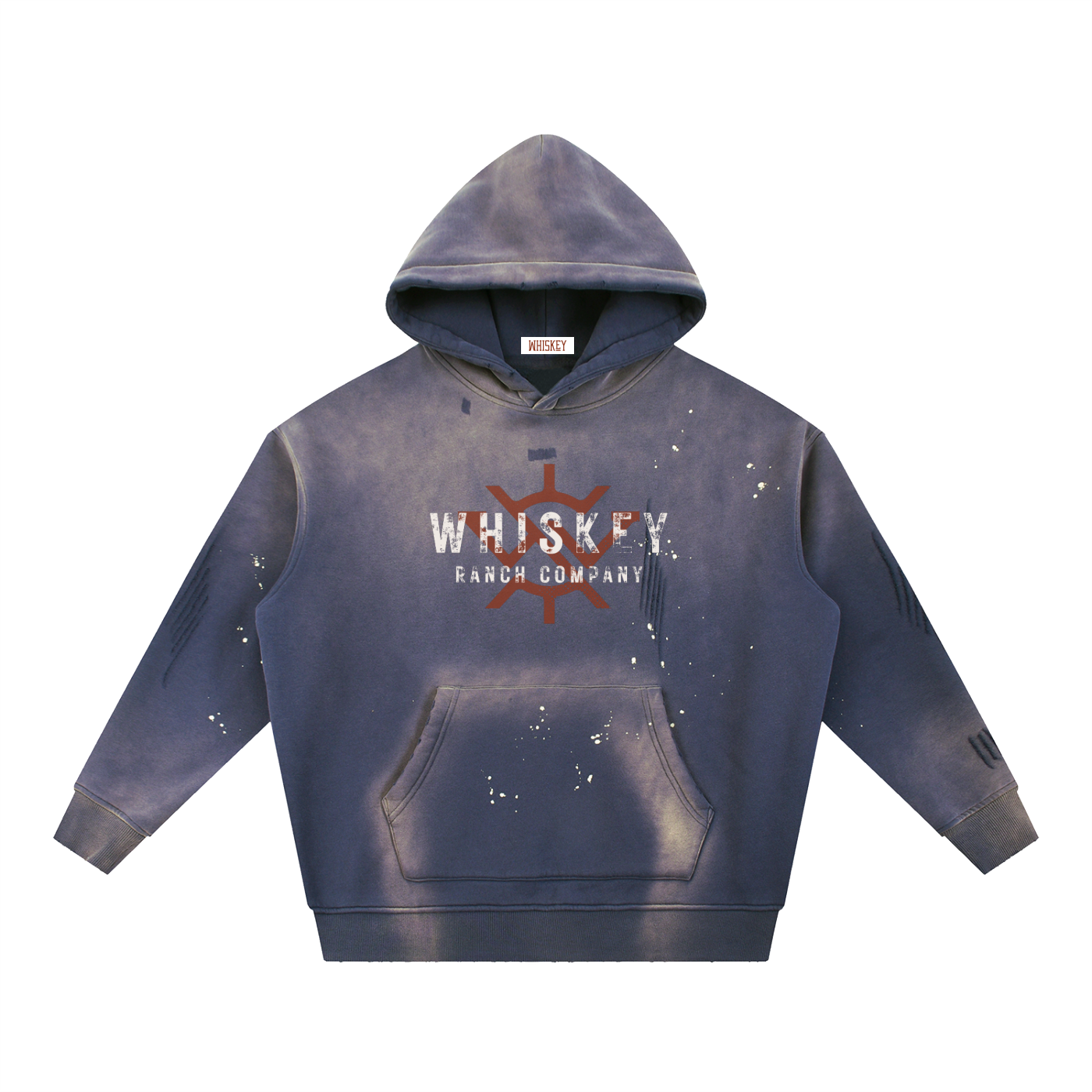 Whiskey Ranch Company Vintage Washed Frayed Fleece Bronc Hoodie