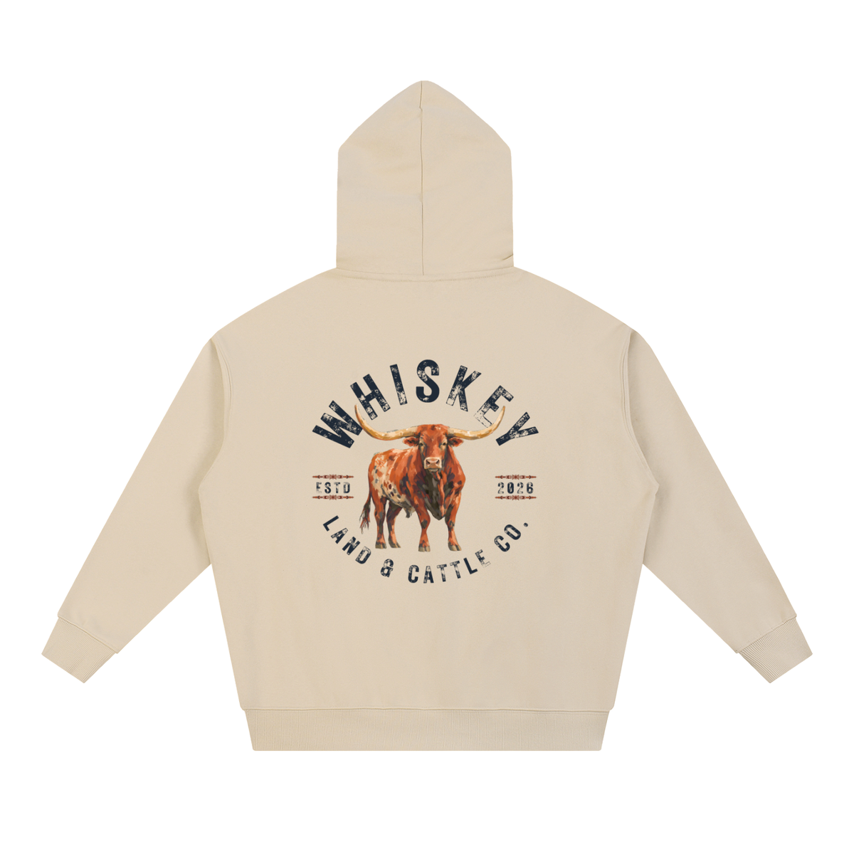 Whiskey Ranch Company Premium Vintage Heavyweight Longhorn Hoodie