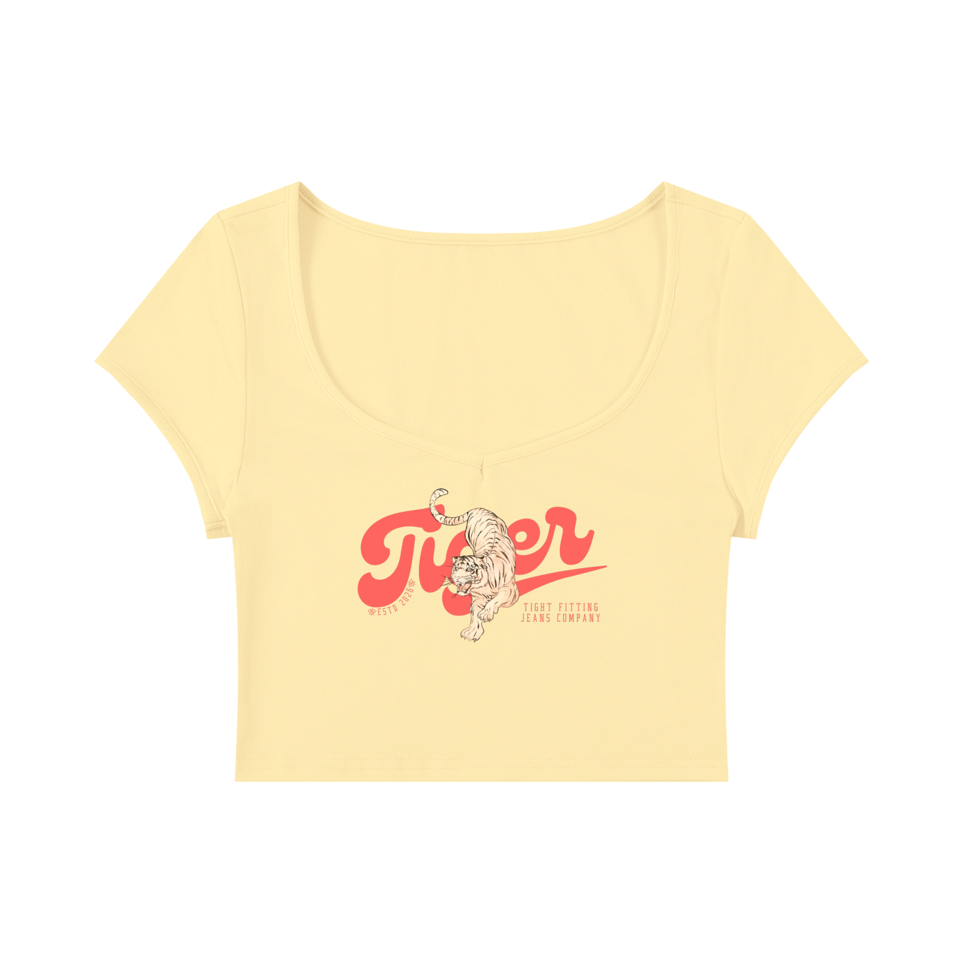Tiger Tight Fitting Jeans Company Women's Slim Cap Sleeve Crop T-Shirt