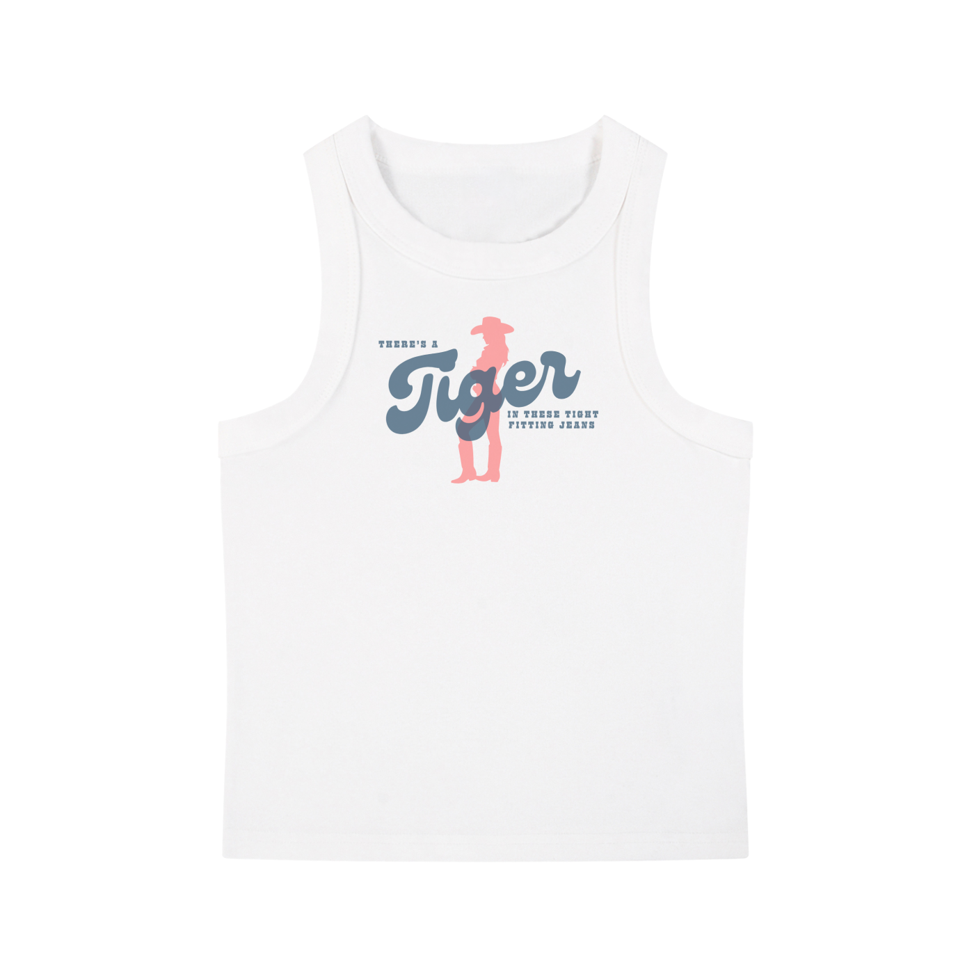 Tiger in Tight Fitting Jeans Snow Washed Tank Top