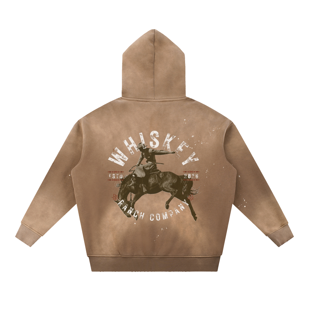 Whiskey Ranch Company Vintage Washed Frayed Fleece Bronc Hoodie